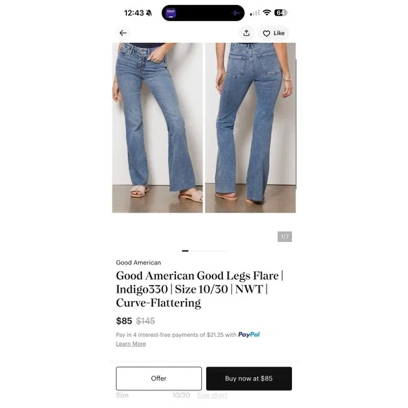 Good American Good Legs Flare Jeans Indigo330 Button Fly 6 28 x 32 70s Hippie - Picture 8 of 8